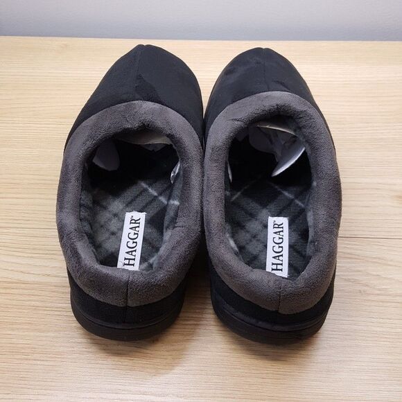 HAGGAR Slippers Mens Size 9.5 10.5 Black Microsuede Cozy Lined Open Back